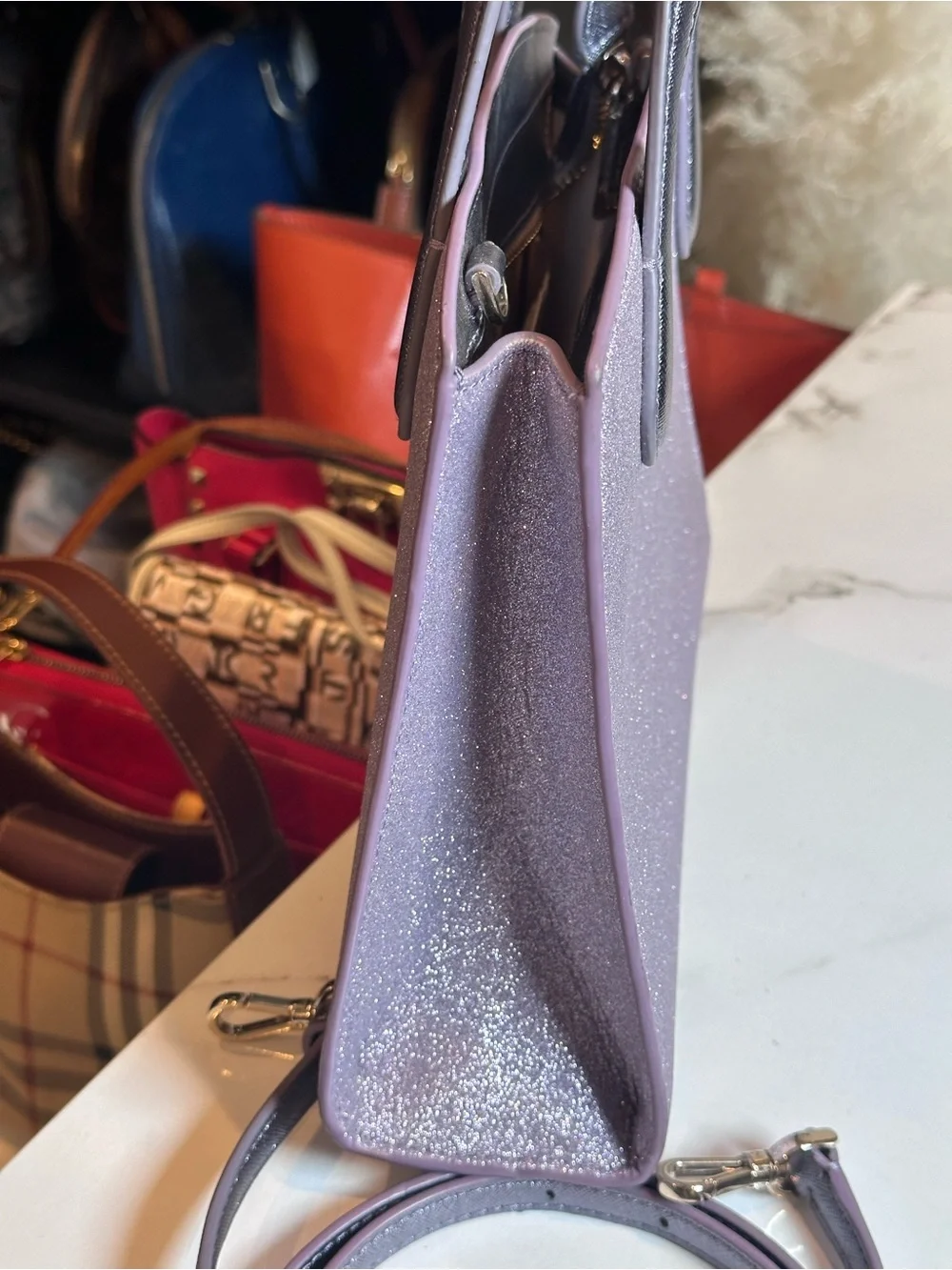 Kate Spade Purple Glitter Satchel Crossbody Bag
